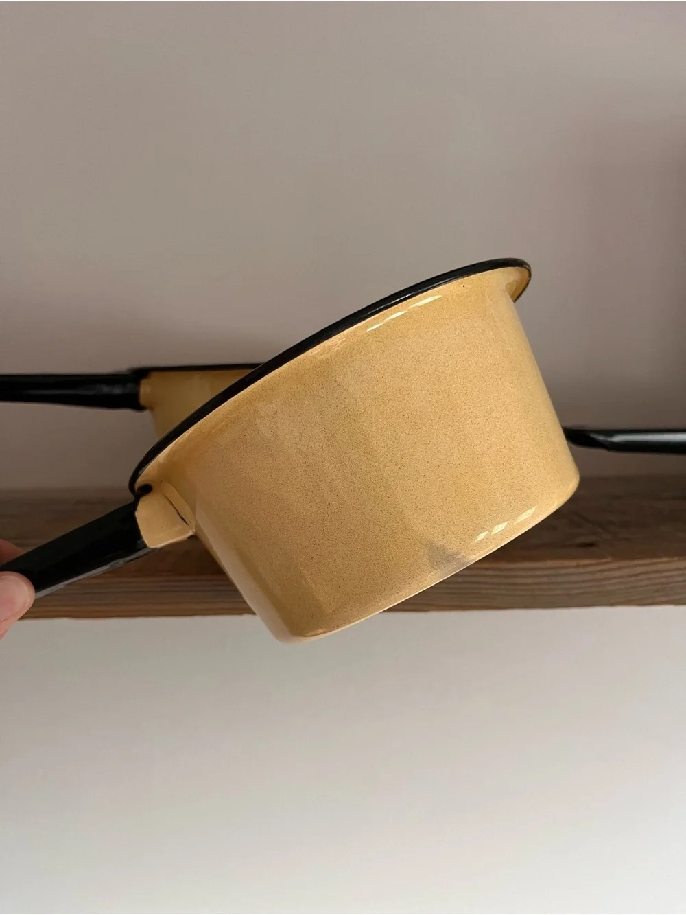 Yellow Enamel Saucepan Set with Black Handles